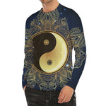 Gold Yin Yang Mandala Print Men's Long Sleeve Rash Guard