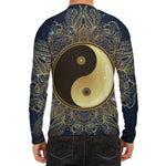 Gold Yin Yang Mandala Print Men's Long Sleeve Rash Guard