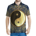 Gold Yin Yang Mandala Print Men's Polo Shirt