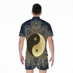 Gold Yin Yang Mandala Print Men's Rompers