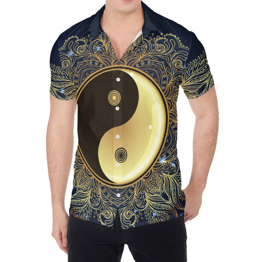 Gold Yin Yang Mandala Print Men's Shirt