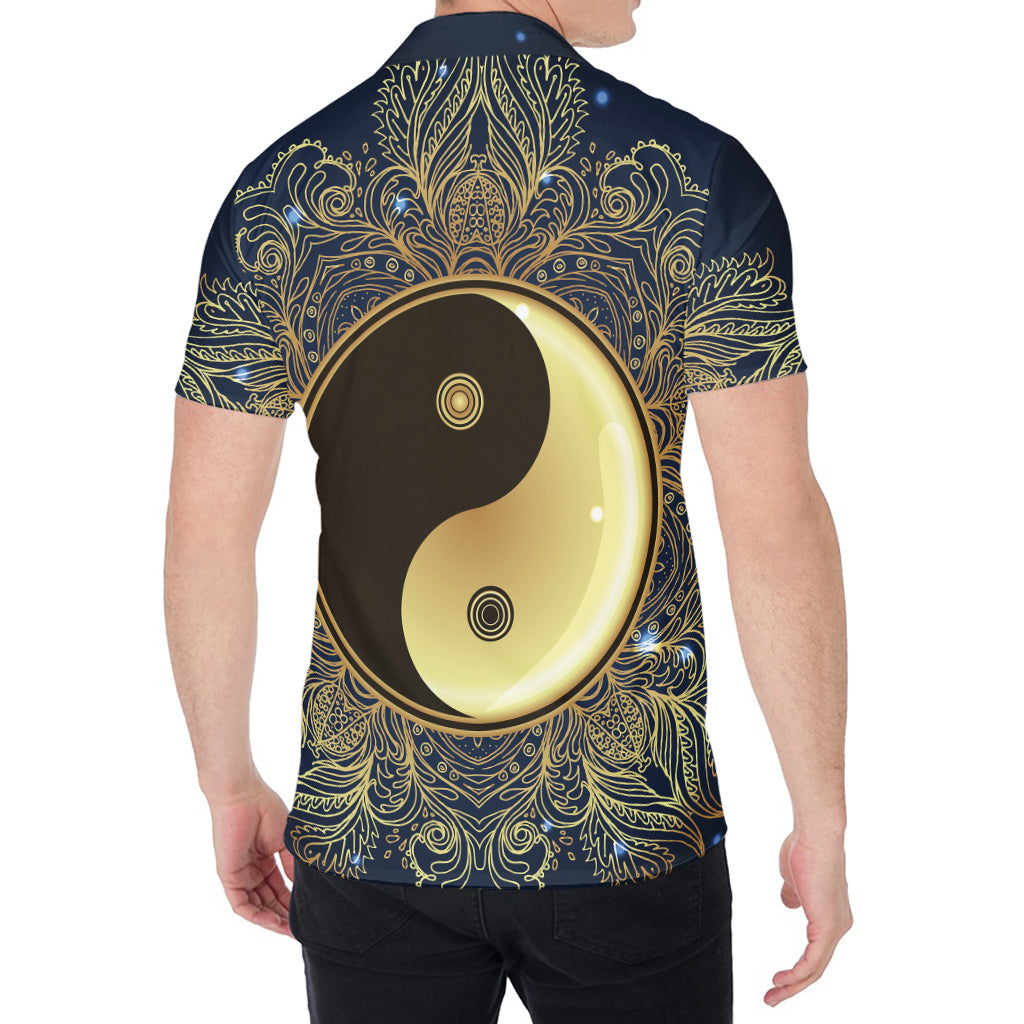 Gold Yin Yang Mandala Print Men's Shirt