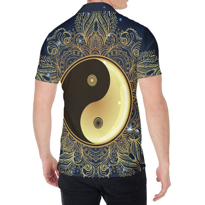 Gold Yin Yang Mandala Print Men's Shirt