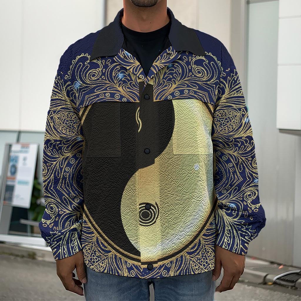 Gold Yin Yang Mandala Print Men's Shirt Jacket