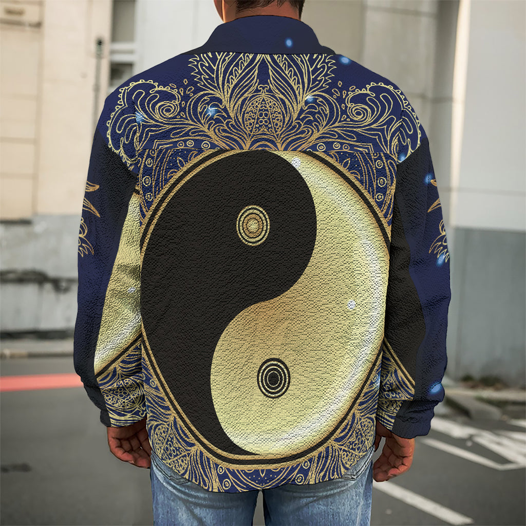 Gold Yin Yang Mandala Print Men's Shirt Jacket