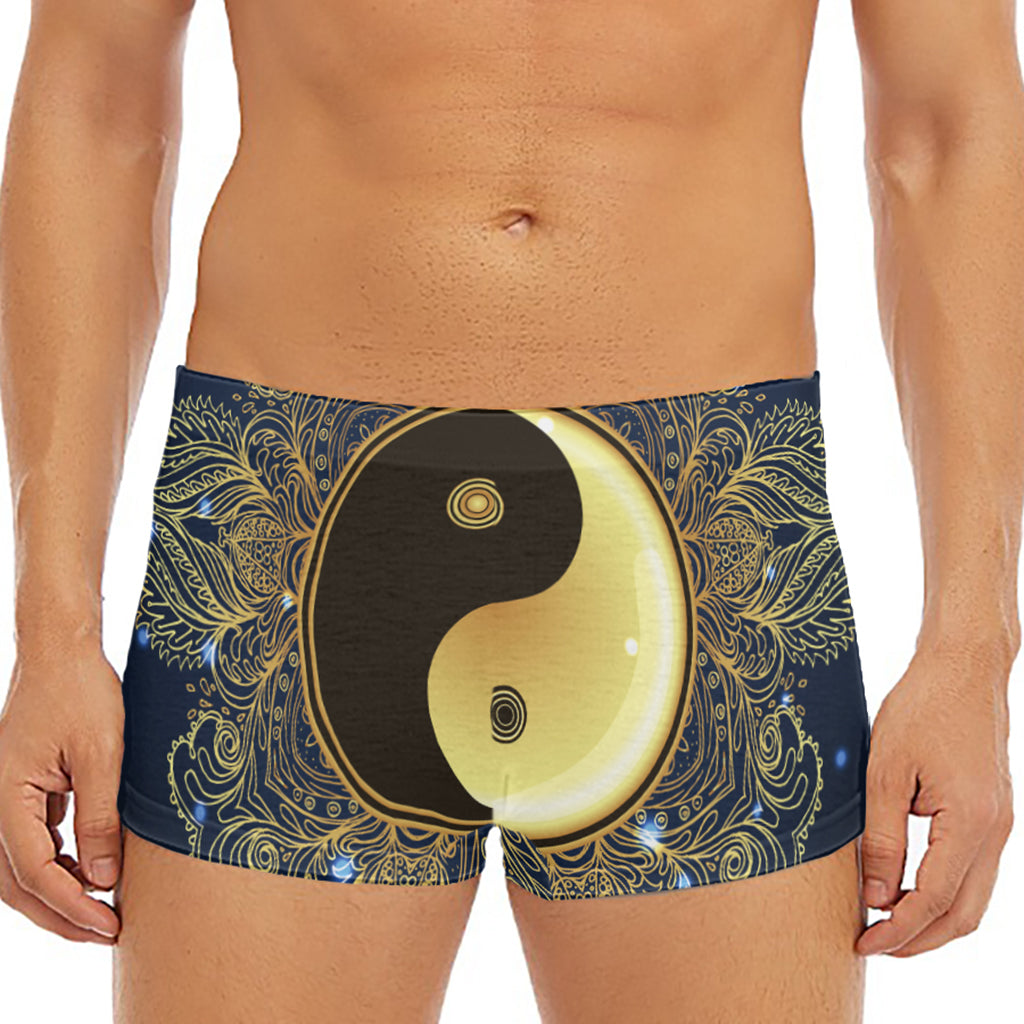 Gold Yin Yang Mandala Print Men's Short Boxer Briefs