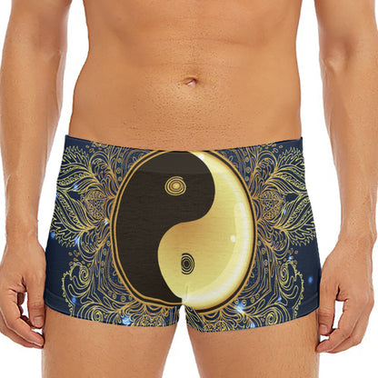 Gold Yin Yang Mandala Print Men's Short Boxer Briefs