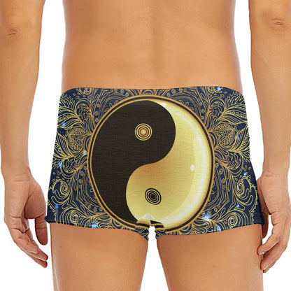 Gold Yin Yang Mandala Print Men's Short Boxer Briefs