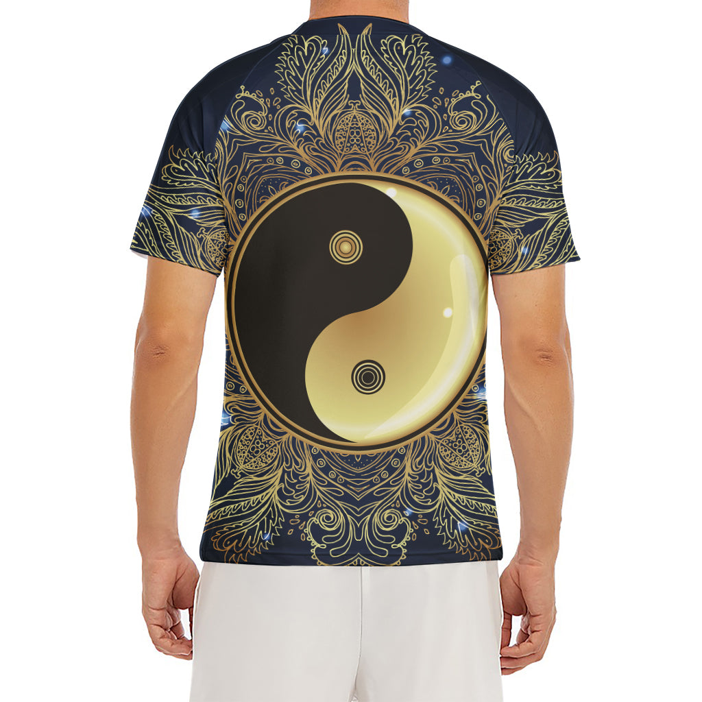 Gold Yin Yang Mandala Print Men's Short Sleeve Rash Guard