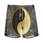 Gold Yin Yang Mandala Print Men's Sports Shorts