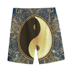 Gold Yin Yang Mandala Print Men's Sports Shorts