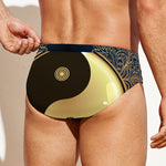 Gold Yin Yang Mandala Print Men's Swim Briefs