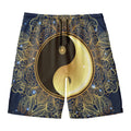 Gold Yin Yang Mandala Print Men's Swim Trunks