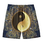 Gold Yin Yang Mandala Print Men's Swim Trunks