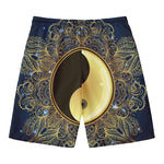Gold Yin Yang Mandala Print Men's Swim Trunks