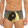 Gold Yin Yang Mandala Print Men's Triangle Swim Briefs