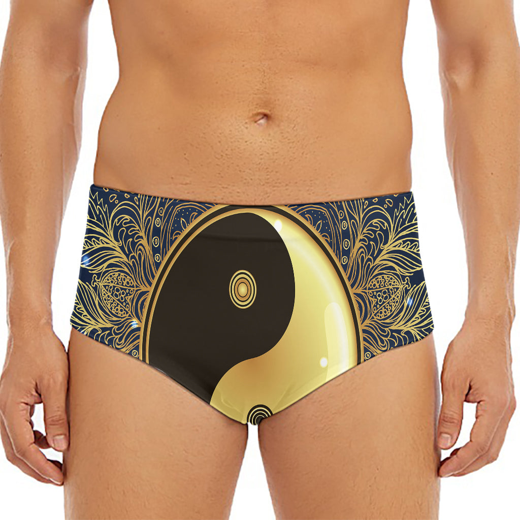 Gold Yin Yang Mandala Print Men's Triangle Swim Briefs