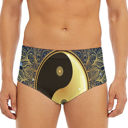 Gold Yin Yang Mandala Print Men's Triangle Swim Briefs