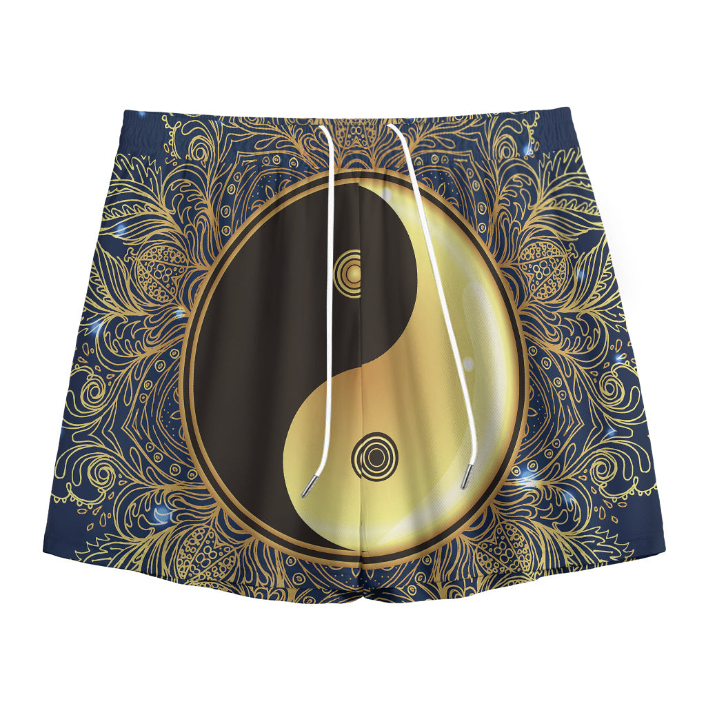 Gold Yin Yang Mandala Print Mesh Shorts