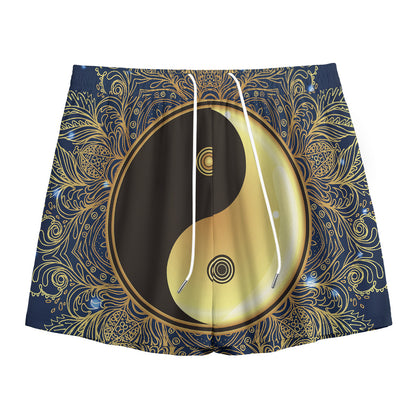 Gold Yin Yang Mandala Print Mesh Shorts