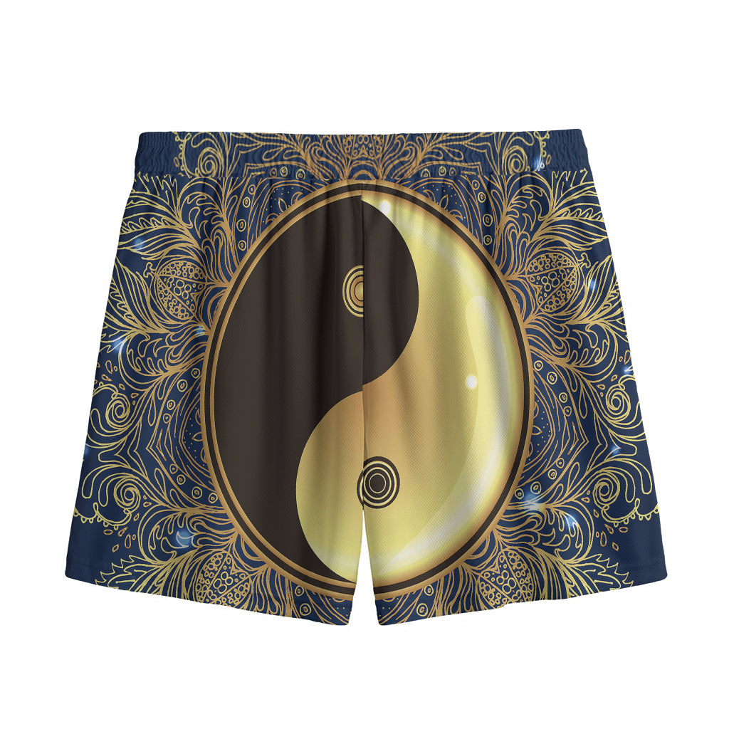 Gold Yin Yang Mandala Print Mesh Shorts