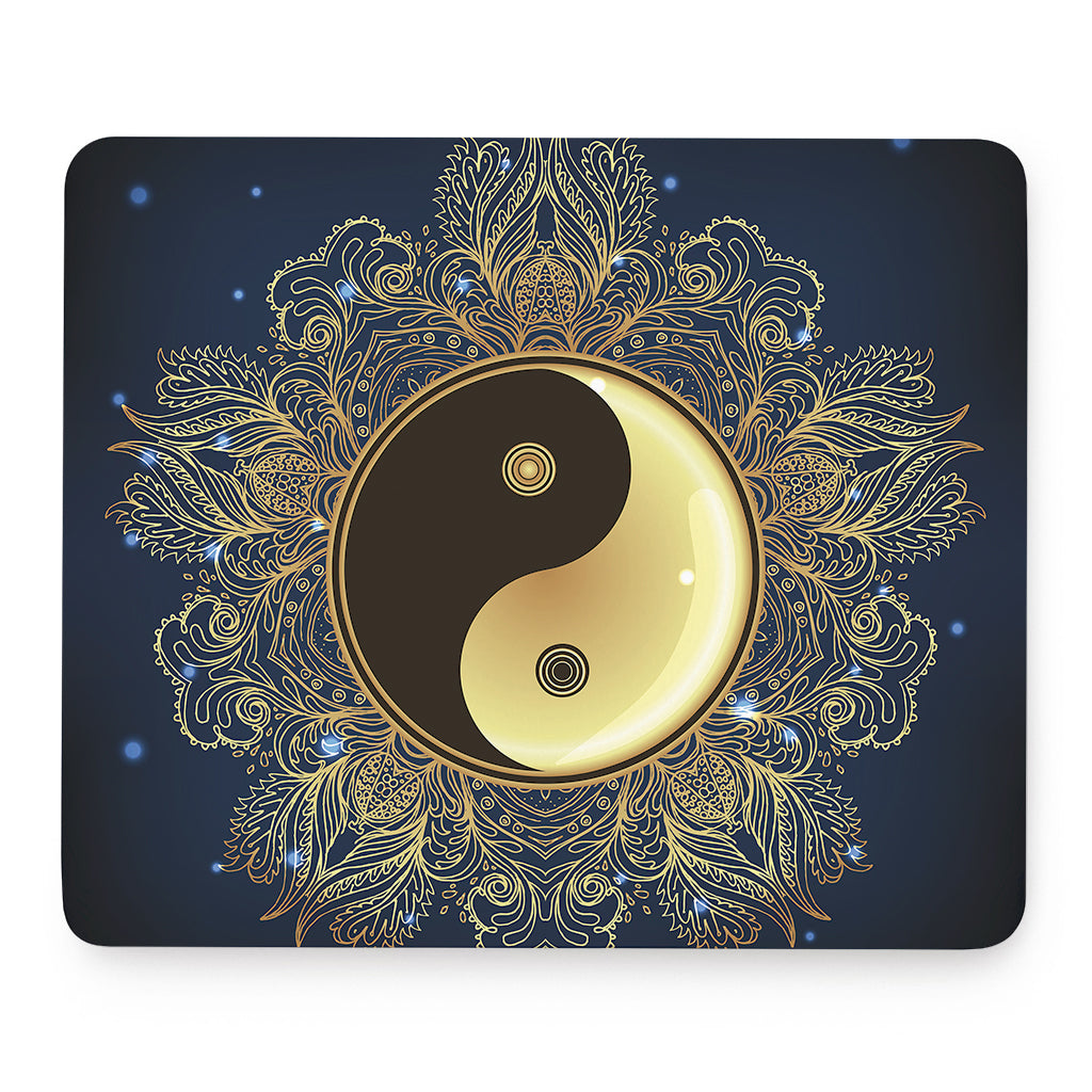 Gold Yin Yang Mandala Print Mouse Pad