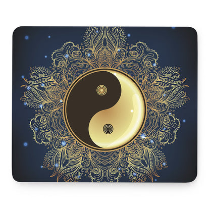 Gold Yin Yang Mandala Print Mouse Pad