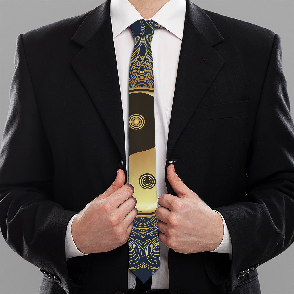 Gold Yin Yang Mandala Print Necktie
