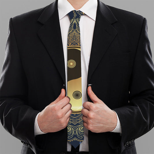 Gold Yin Yang Mandala Print Necktie