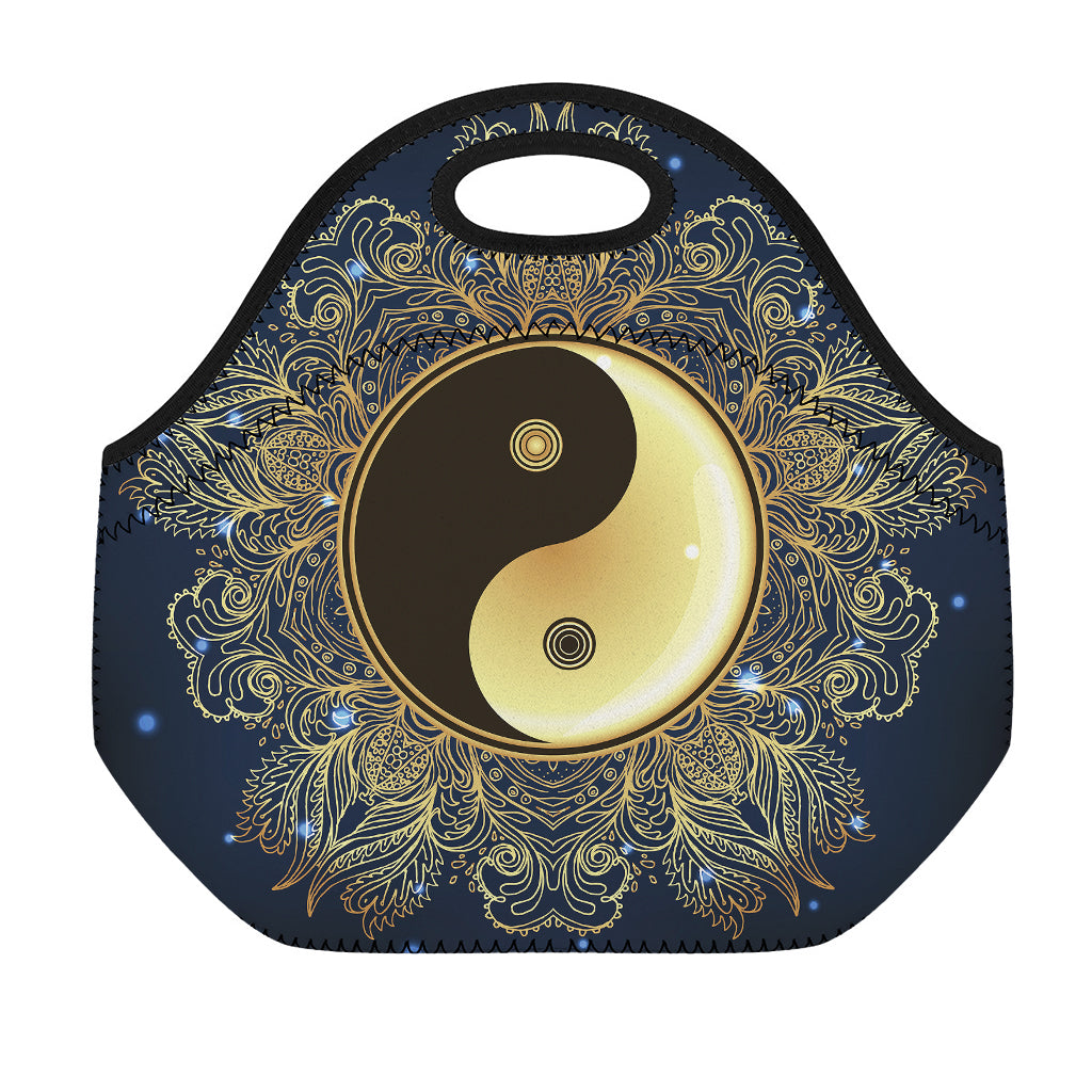 Gold Yin Yang Mandala Print Neoprene Lunch Bag