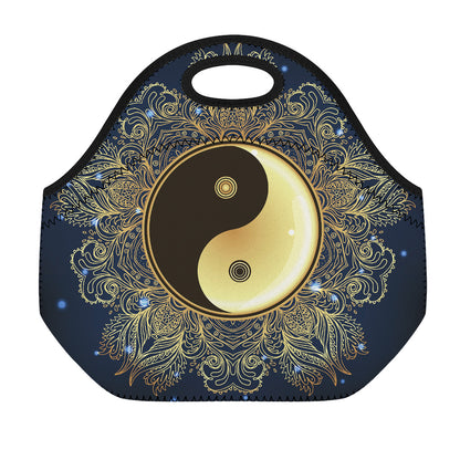 Gold Yin Yang Mandala Print Neoprene Lunch Bag