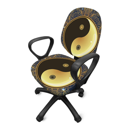 Gold Yin Yang Mandala Print Office Chair Cover