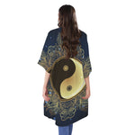Gold Yin Yang Mandala Print Open Front Beach Cover Up
