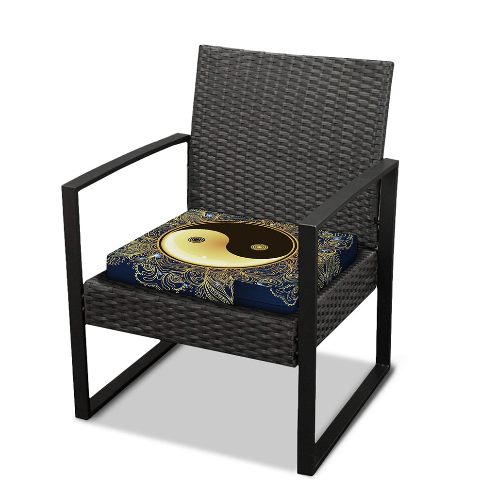 Gold Yin Yang Mandala Print Outdoor Seat Cushion Cover