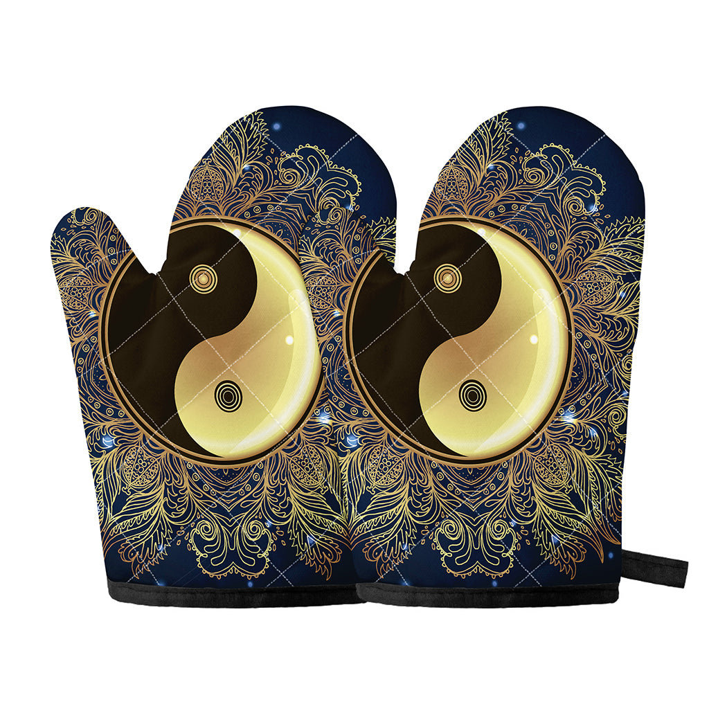 Gold Yin Yang Mandala Print Oven Mitts