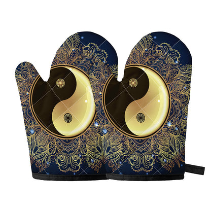 Gold Yin Yang Mandala Print Oven Mitts