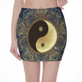 Gold Yin Yang Mandala Print Pencil Mini Skirt