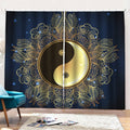 Gold Yin Yang Mandala Print Pencil Pleat Curtains