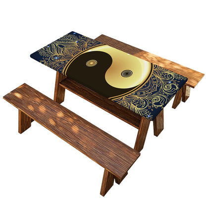 Gold Yin Yang Mandala Print Picnic Table Cover