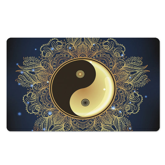 Gold Yin Yang Mandala Print Polyester Doormat