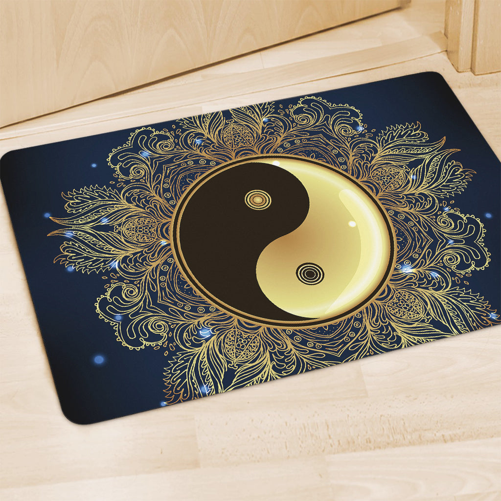 Gold Yin Yang Mandala Print Polyester Doormat