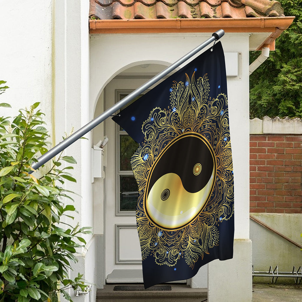 Gold Yin Yang Mandala Print Polyester Flag