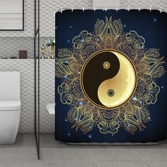 Gold Yin Yang Mandala Print Polyester Shower Curtain