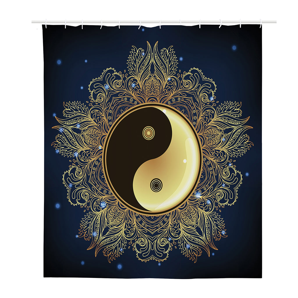 Gold Yin Yang Mandala Print Polyester Shower Curtain