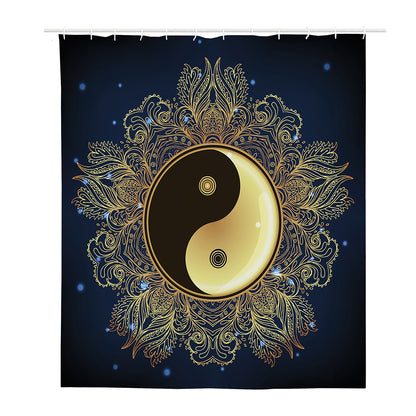 Gold Yin Yang Mandala Print Polyester Shower Curtain
