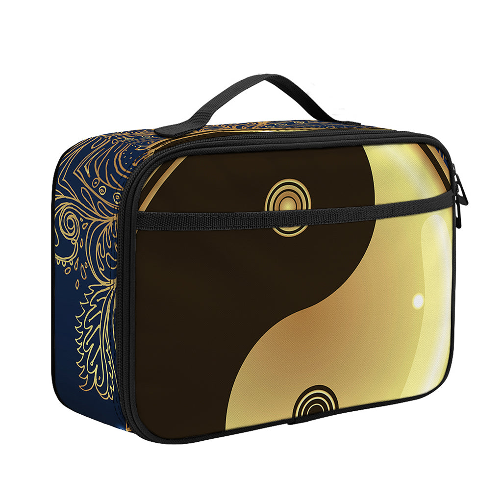 Gold Yin Yang Mandala Print Portable Lunch Bag