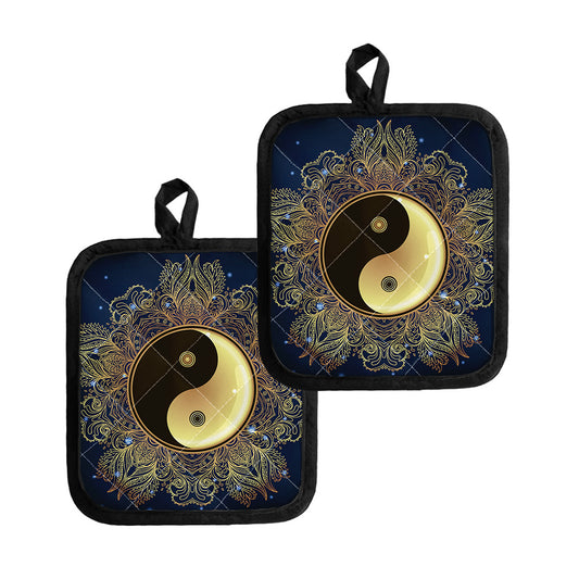 Gold Yin Yang Mandala Print Pot Holders