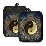 Gold Yin Yang Mandala Print Pot Holders With Pocket