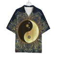 Gold Yin Yang Mandala Print Rayon Hawaiian Shirt