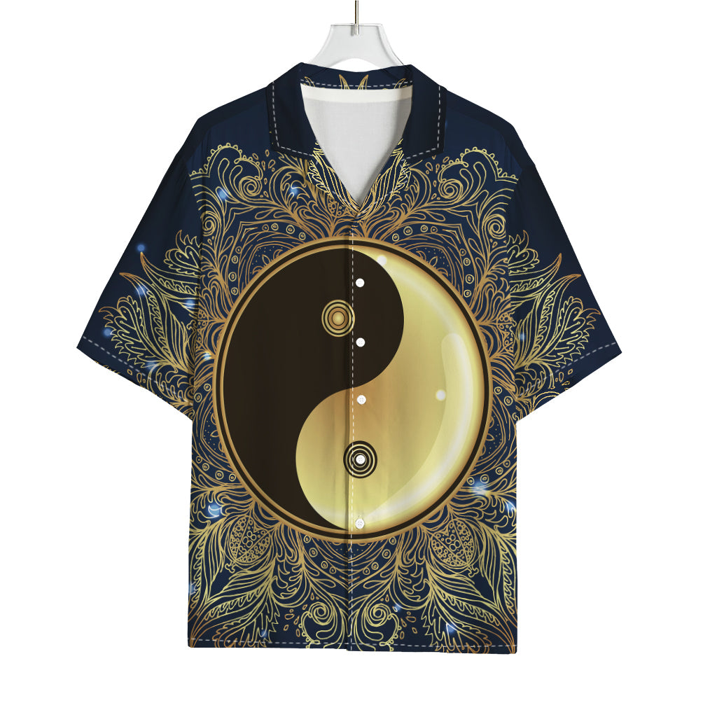 Gold Yin Yang Mandala Print Rayon Hawaiian Shirt